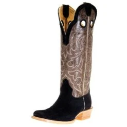Hondo Enterprises Inc Men's Black Rough Out Pull Up 16in. Brown Crater Top Square Toe Boot