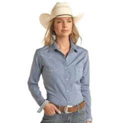 Panhandle Women's Blue Dobby Snap Shirt