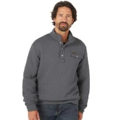 Wrangler Men's Quilted 1/4 Snap Pullover Jacket Heather Grey